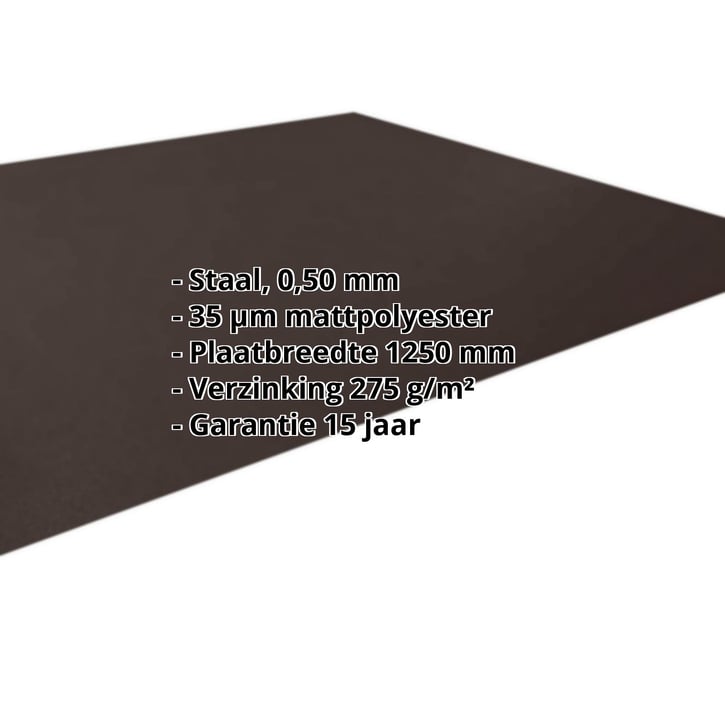 Vlakke plaat | Staal 0,50 mm | 35 µm Mattpolyester | 32 - Donkerbruin #2