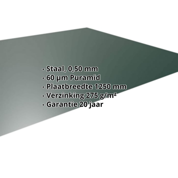 Vlakke plaat | Staal 0,50 mm | 60 µm Puramid | 6005 - Mosgroen #2