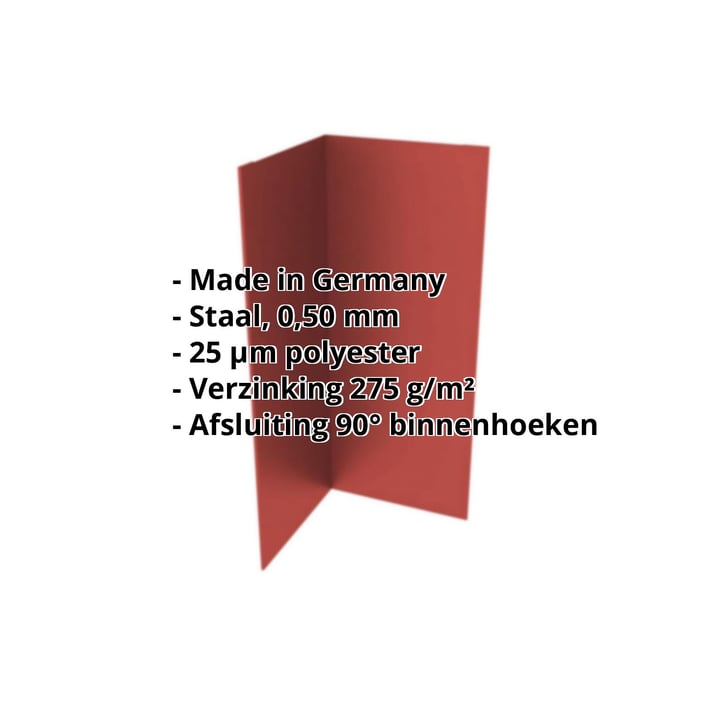 Binnenhoek | 100 x 100 x 2000 mm | Staal 0,50 mm | 35 µm mattpolyester | 028 - Kersrood #2