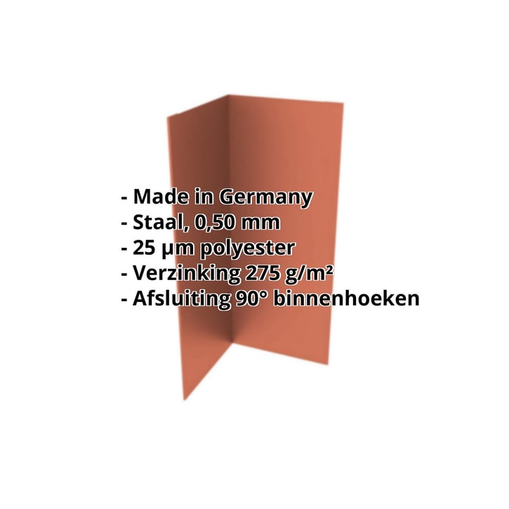 Binnenhoek | 100 x 100 x 2000 mm | Staal 0,50 mm | 35 µm mattpolyester | 750 - Tegelrood #2