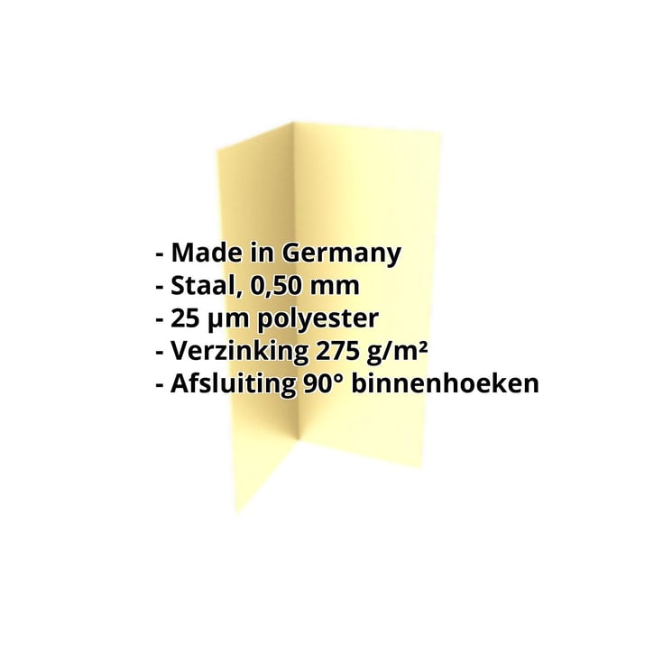Binnenhoek | 100 x 100 x 2000 mm | Staal 0,50 mm | 25 µm Polyester | 1015 - Licht ivoorkleurig #2