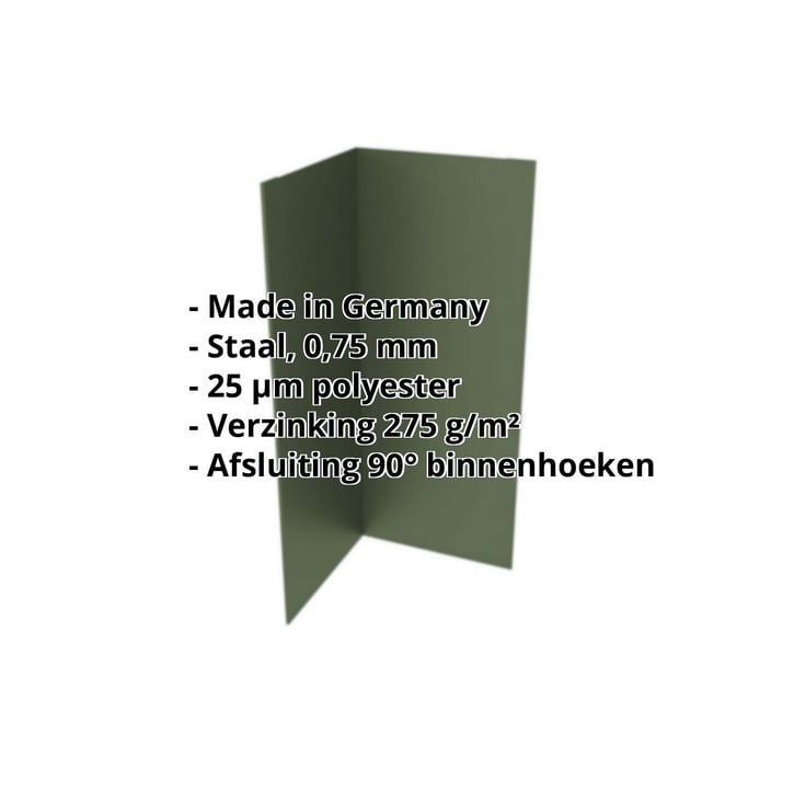 Binnenhoek | 100 x 100 x 2000 mm | Staal 0,75 mm | 25 µm Polyester | 6020 - Chroomoxydegroen #2