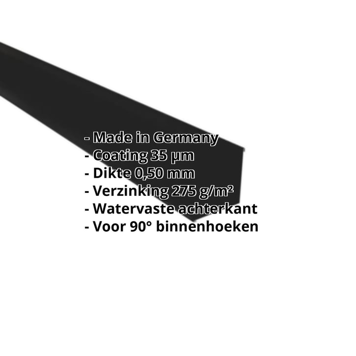Binnenhoek | 115 x 115 x 2000 mm | Staal 0,50 mm | 35 µm Mattpolyester | 33 - Zwart #2