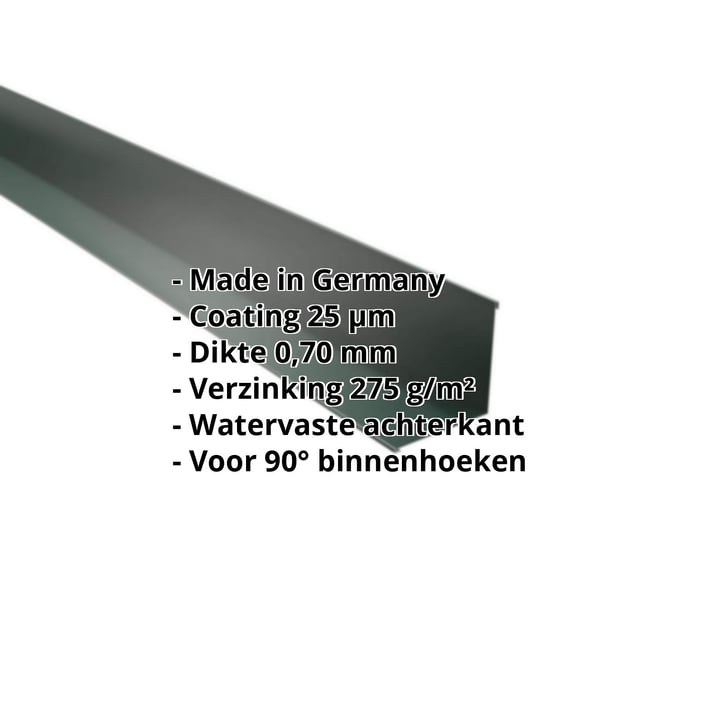 Binnenhoek | 115 x 115 x 2000 mm | Aluminium 0,70 mm | 25 µm Polyester | 6005 - Mosgroen #2