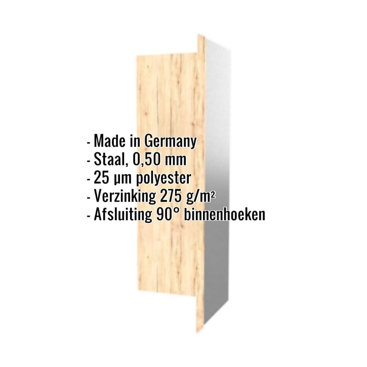 Binnenhoek | 15 cm x 15 cm x 2,00 m | Staal 0,50 mm | 25 µm Polyester | Houtlook - Ahorn #2