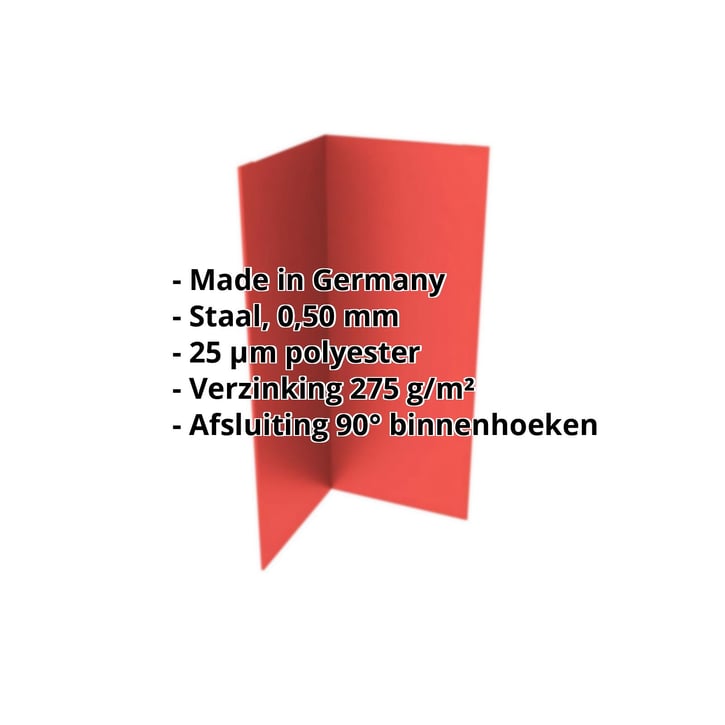 Binnenhoek | 150 x 150 x 2000 mm | Staal 0,50 mm | 25 µm Polyester | 3016 - Koraalrood #2