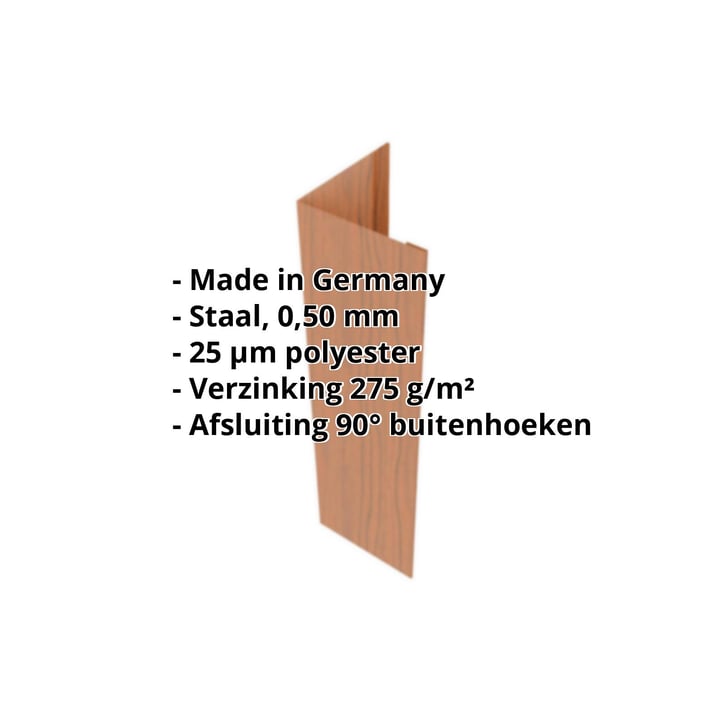 Buitenhoek | 100 x 100 x 2000 mm | Staal 0,50 mm | 25 µm Polyester | Houtlook - Eiken #2