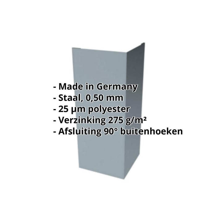 Buitenhoek | 100 x 100 x 2000 mm | Staal 0,50 mm | 25 µm Polyester | 7000 - Pelsgrijs #2