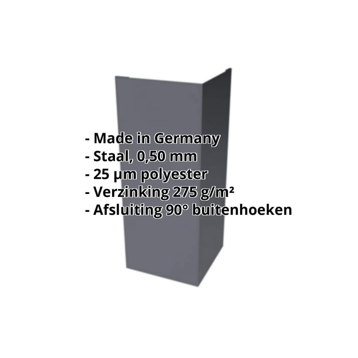 Buitenhoek | 100 x 100 x 2000 mm | Staal 0,50 mm | 25 µm Polyester | 7024 - Grafietgrijs #2