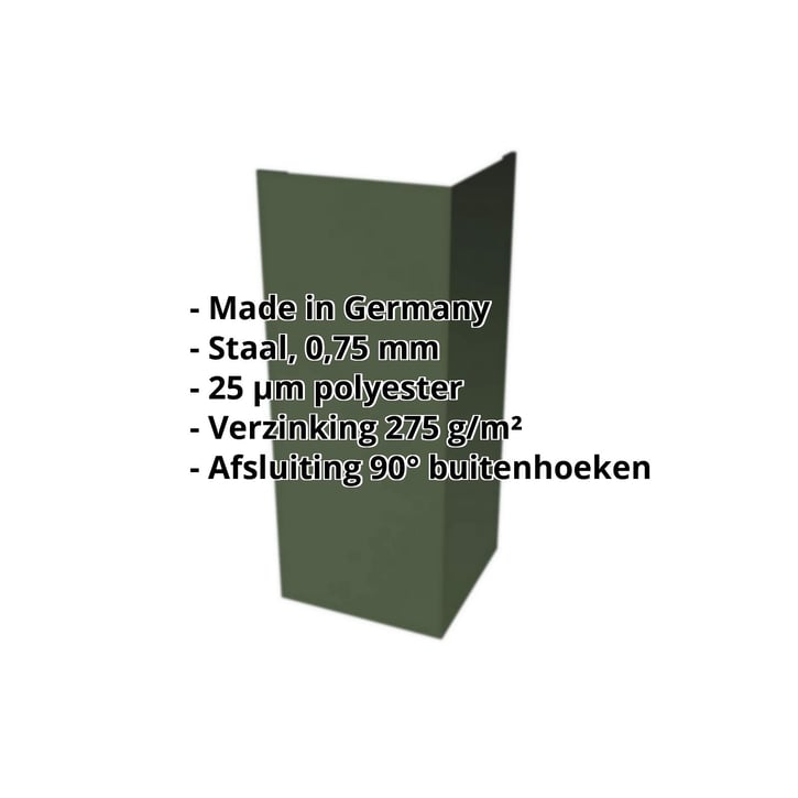 Buitenhoek | 100 x 100 x 2000 mm | Staal 0,75 mm | 25 µm Polyester | 6020 - Chroomoxydegroen #2