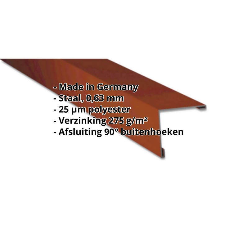 Buitenhoek | 115 x 115 mm | Staal 0,63 mm | 25 µm Polyester | 8012 - Roodbruin #2