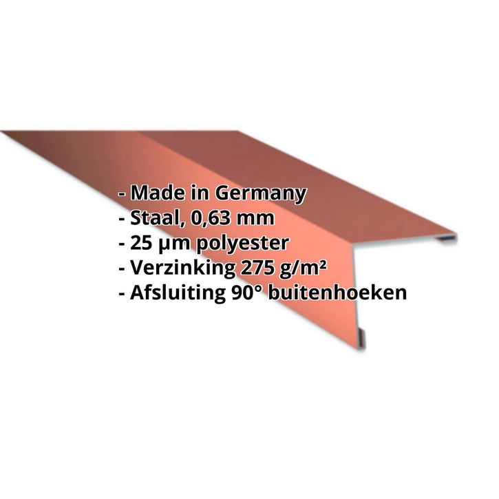 Buitenhoek | 115 x 115 mm | Staal 0,63 mm | 25 µm Polyester | 8004 - Koperbruin #2
