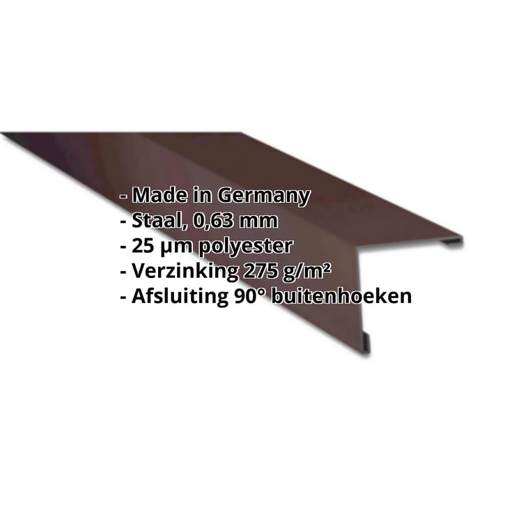 Buitenhoek | 115 x 115 mm | Staal 0,63 mm | 25 µm Polyester | 8017 - Chocoladebruin #2