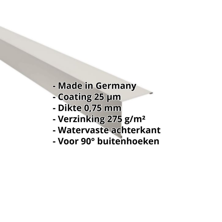 Buitenhoek | 115 x 115 mm | Staal 0,75 mm | 25 µm Polyester | 9002 - Grijswit #2