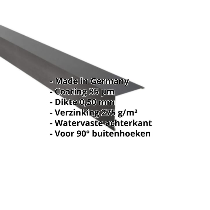 Buitenhoek | 115 x 115 mm | Staal 0,50 mm | 35 µm Mattpolyester | 23 - Donkergrijs #2