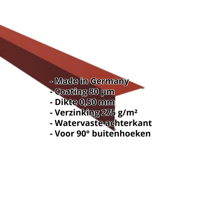 Buitenhoek | 115 x 115 mm | Staal 0,50 mm | 80 µm Shimoco | 3009 - Oxyderood #2