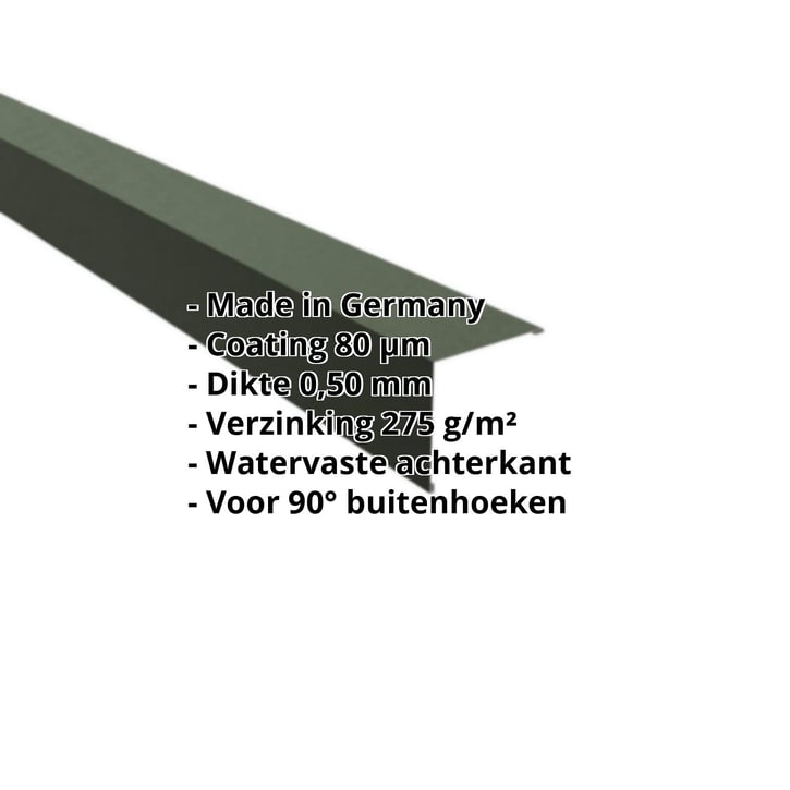 Buitenhoek | 115 x 115 mm | Staal 0,50 mm | 80 µm Shimoco | 6020 - Chroomoxydegroen #2