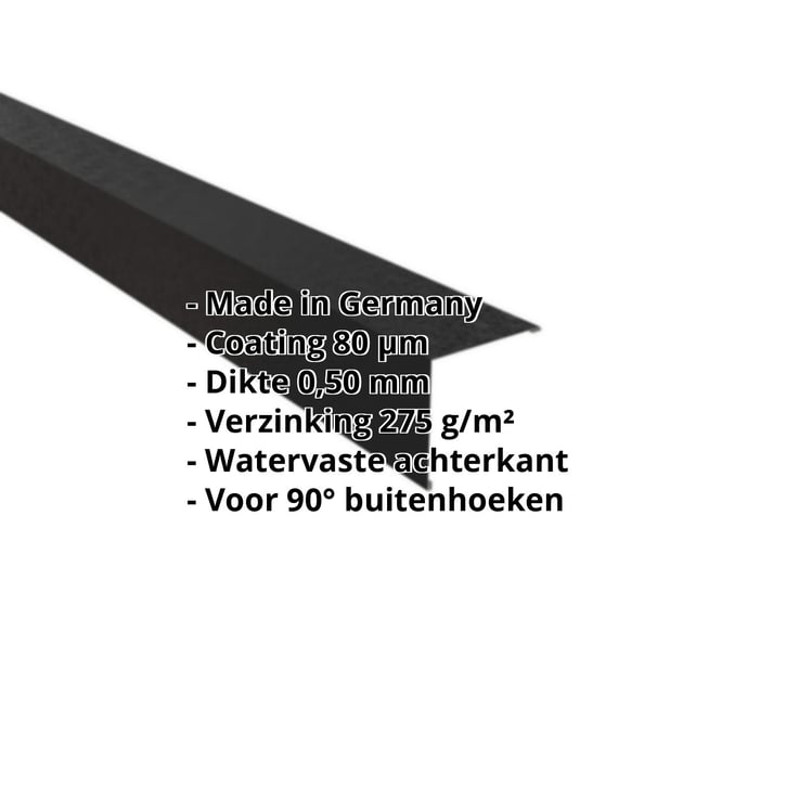 Buitenhoek | 115 x 115 mm | Staal 0,50 mm | 80 µm Shimoco | 9005 - Gitzwart #2