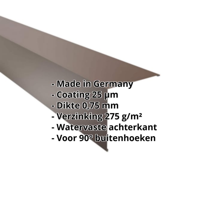 Buitenhoek | 195 x 195 mm | Staal 0,75 mm | 25 µm Polyester | 8011 - Notenbruin #2