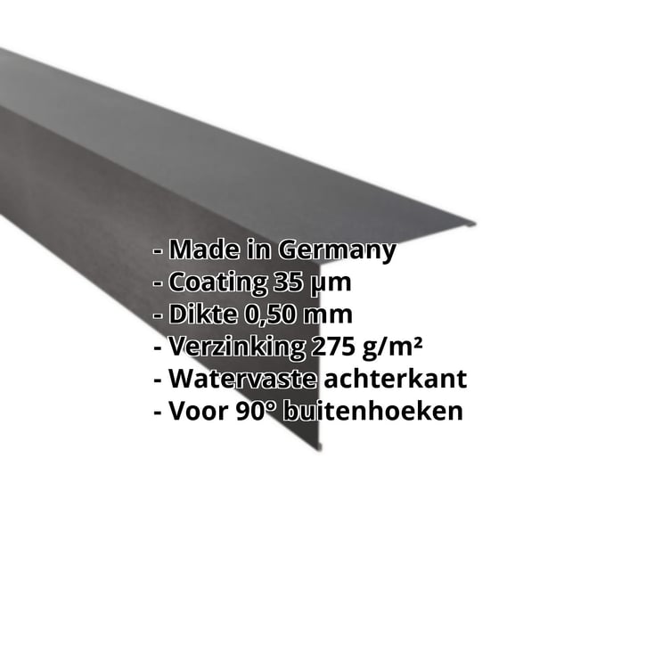 Buitenhoek | 195 x 195 mm | Staal 0,50 mm | 35 µm Mattpolyester | 23 - Donkergrijs #2