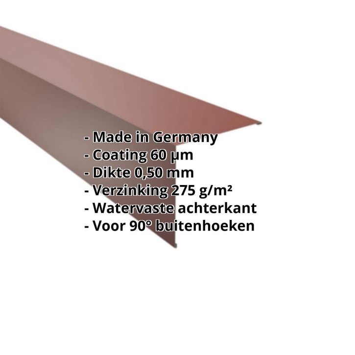 Buitenhoek | 195 x 195 mm | Staal 0,50 mm | 60 µm Puramid | 6012 - Roodbruin #2