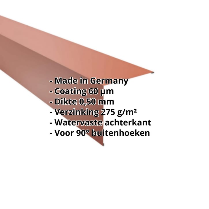 Buitenhoek | 195 x 195 mm | Staal 0,50 mm | 60 µm Puramid | 8004 - Koperbruin #2