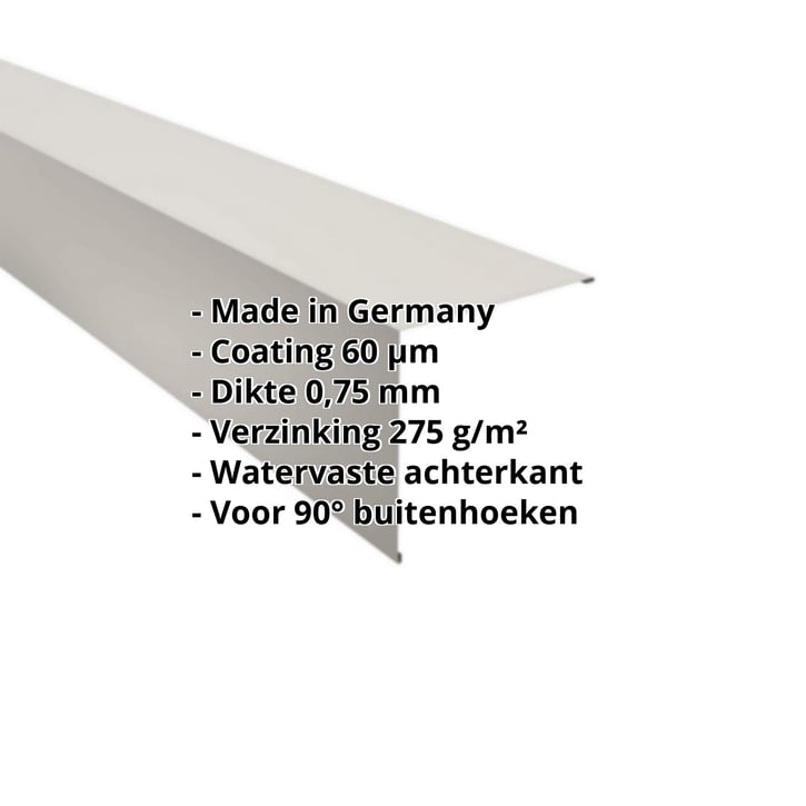 Buitenhoek | 195 x 195 mm | Staal 0,75 mm | 60 µm Puramid | 9002 - Grijswit #2