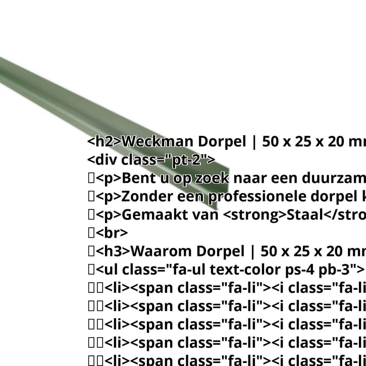 Dorpel | 50 x 25 x 20 mm | 100° | Staal 0,50 mm | 25 µm Polyester | 6002 - Loofgroen #2