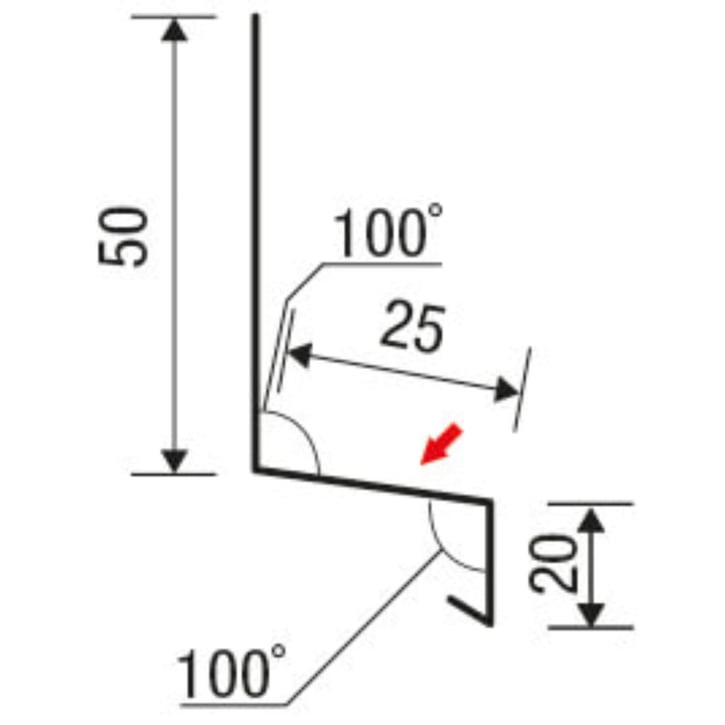 Dorpel | 50 x 25 x 20 mm | 100° | Staal 0,63 mm | 25 µm Polyester | 1015 - Licht ivoorkleurig #5
