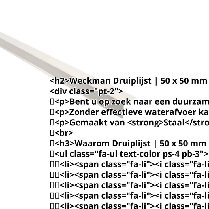 Druiplijst | 50 x 50 mm | 95° | Staal 0,50 mm | 25 µm Polyester | 9010 - Zuiverwit #2