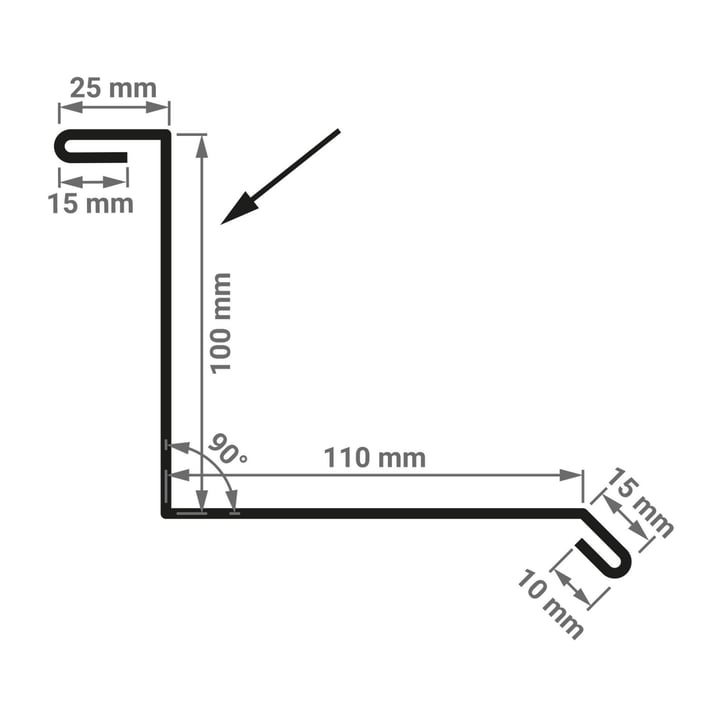 Muuraansluiting | Typ 1 | 100 x 110 x 2000 mm | 90° | Staal 0,50 mm | 50 µm PURMAT® | 033 - Zwart #3