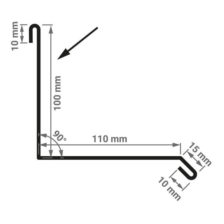Muuraansluiting | Typ 2 | 100 x 110 x 2000 mm | 90° | Staal 0,50 mm | 35 µm mattpolyester | 033 - Zwart #3