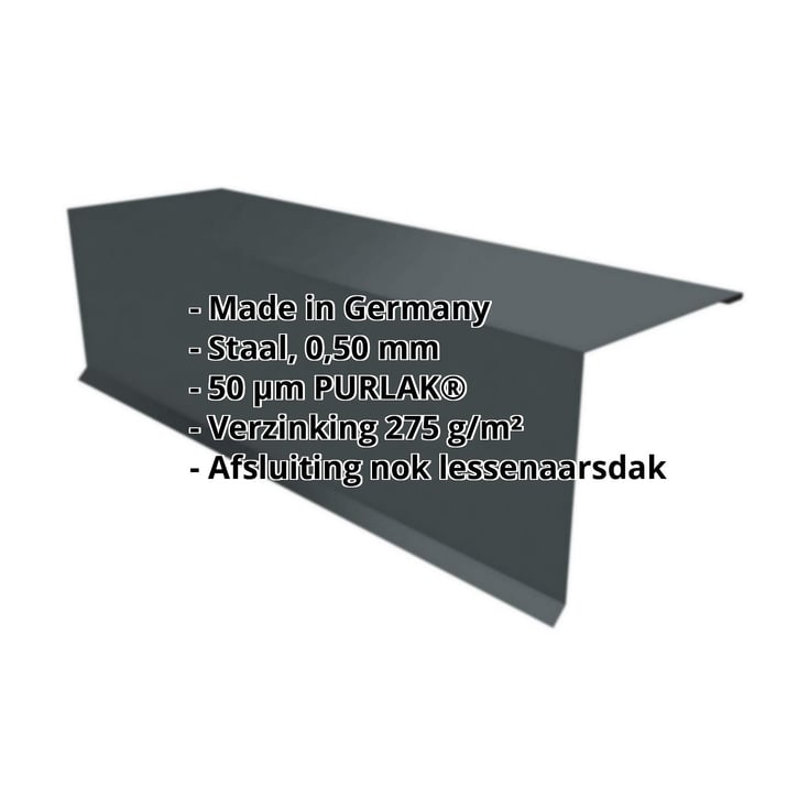 Nok lessenaarsdak | 110 x 100 x 2000 mm | 80° | Staal 0,50 mm | 50 µm PURLAK® | 7016 - Antracietgrijs #2