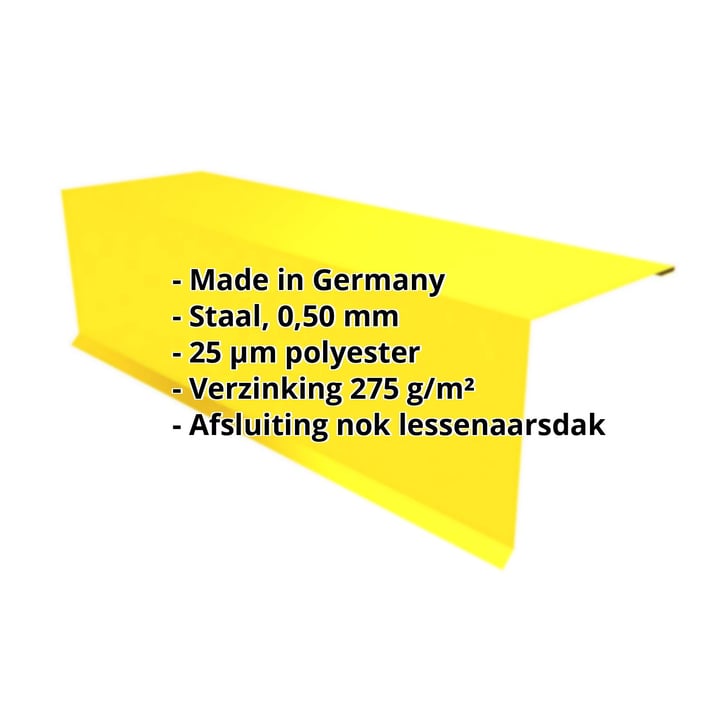 Nok lessenaarsdak | 110 x 100 x 2000 mm | 80° | Staal 0,50 mm | 25 µm Polyester | 1021 - Koolzaadgeel #2