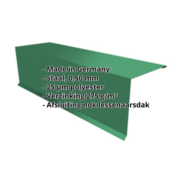 Nok lessenaarsdak | 110 x 100 x 2000 mm | 80° | Staal 0,50 mm | 25 µm Polyester | 6029 - Mintgroen #2