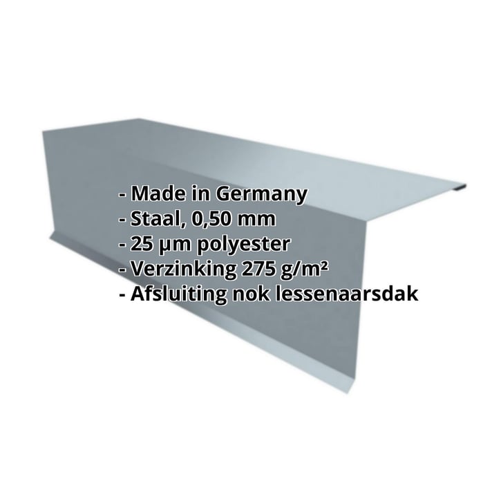 Nok lessenaarsdak | 110 x 100 x 2000 mm | 80° | Staal 0,50 mm | 25 µm Polyester | 7000 - Pelsgrijs #2
