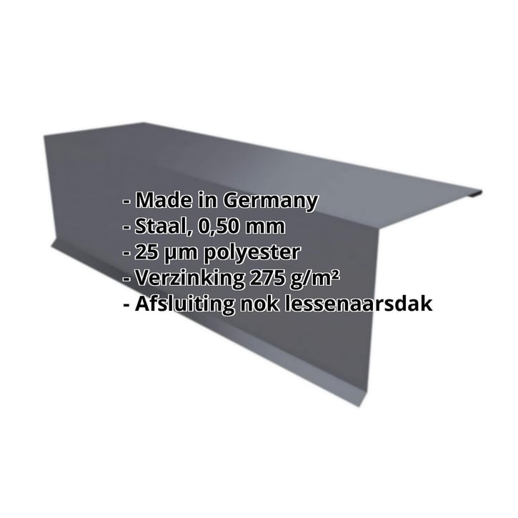 Nok lessenaarsdak | 110 x 100 x 2000 mm | 80° | Staal 0,50 mm | 25 µm Polyester | 7024 - Grafietgrijs #2