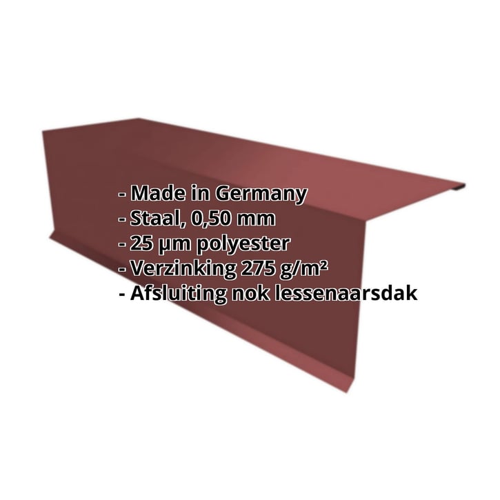 Nok lessenaarsdak | 110 x 100 x 2000 mm | 80° | Staal 0,50 mm | 25 µm Polyester | 8012 - Roodbruin #2