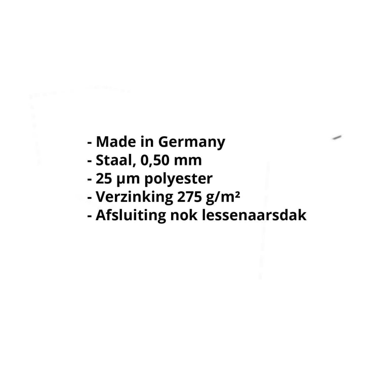 Nok lessenaarsdak | 110 x 100 x 2000 mm | 80° | Staal 0,50 mm | 25 µm Polyester | 9010 - Zuiverwit #2