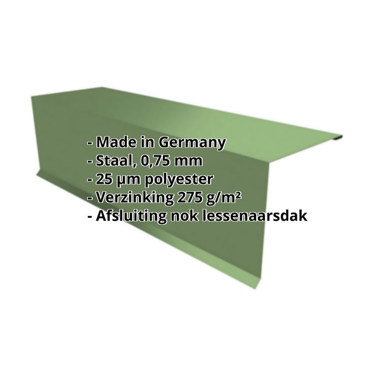 Nok lessenaarsdak | 110 x 100 x 2000 mm | 80° | Staal 0,75 mm | 25 µm Polyester | 6011 - Resedagroen #2