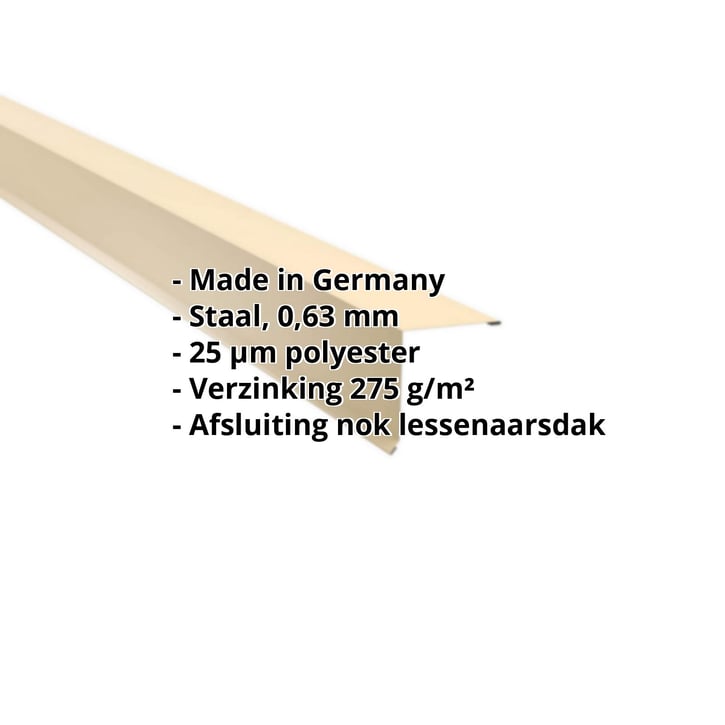 Nok lessenaarsdak | 115 x 115 mm | 80° | Staal 0,63 mm | 25 µm Polyester | 1015 - Licht ivoorkleurig #2