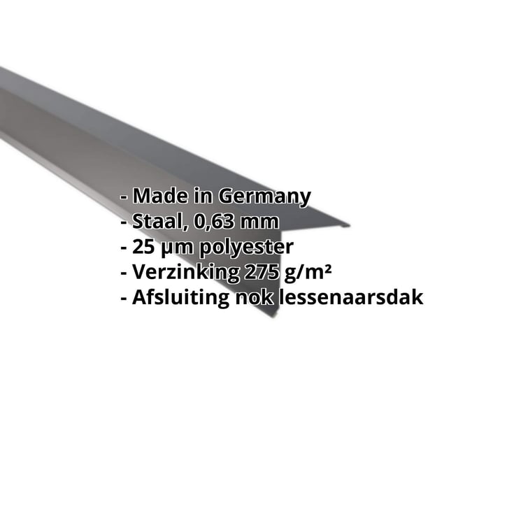 Nok lessenaarsdak | 115 x 115 mm | 80° | Staal 0,63 mm | 25 µm Polyester | 7016 - Antracietgrijs #2