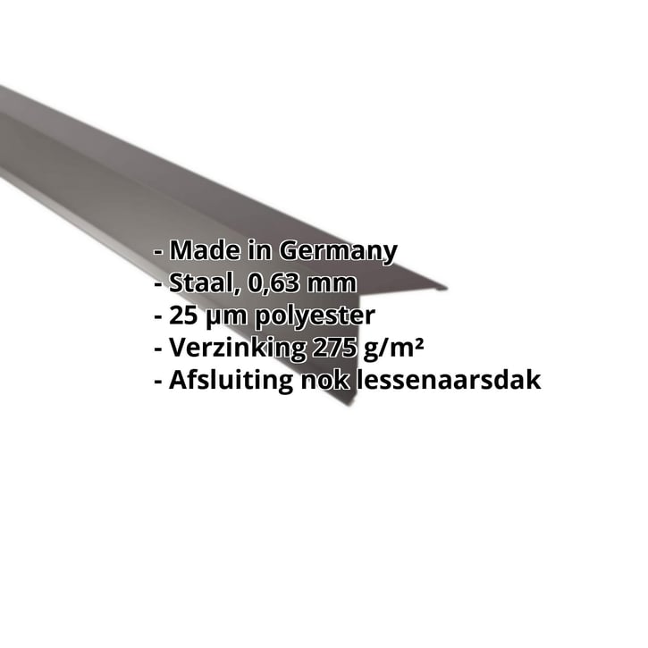 Nok lessenaarsdak | 115 x 115 mm | 80° | Staal 0,63 mm | 25 µm Polyester | 8017 - Chocoladebruin #2