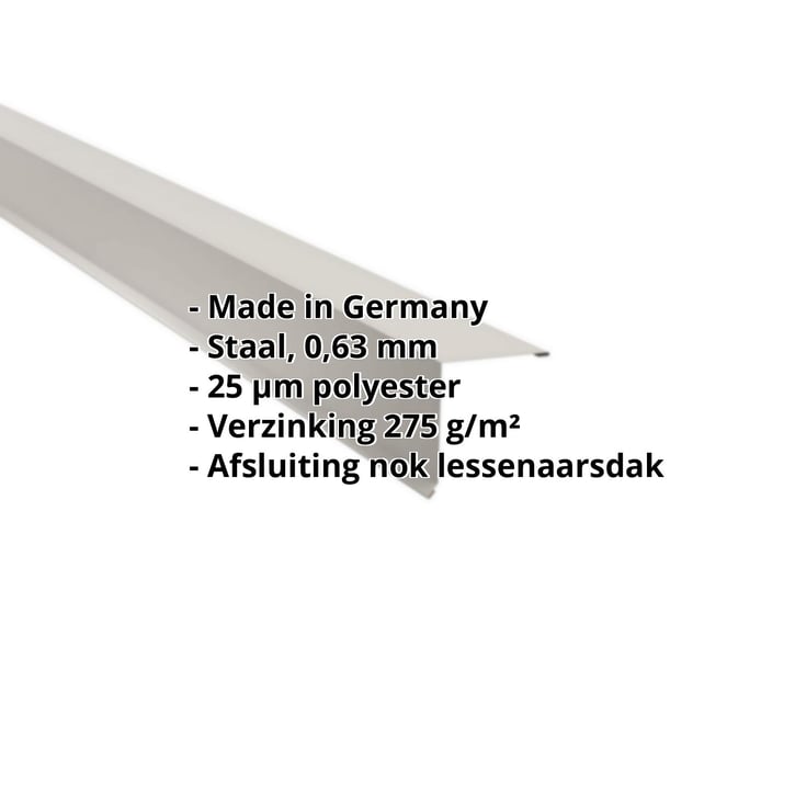 Nok lessenaarsdak | 115 x 115 mm | 80° | Staal 0,63 mm | 25 µm Polyester | 9002 - Grijswit #2