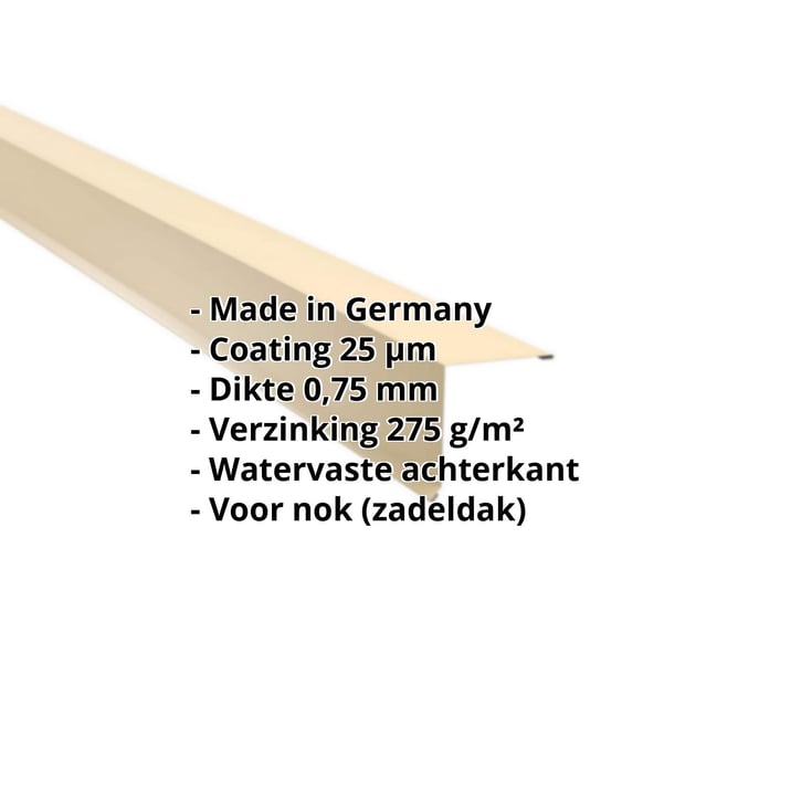 Nok lessenaarsdak | 115 x 115 mm | 80° | Staal 0,75 mm | 25 µm Polyester | 1015 - Licht ivoorkleurig #2