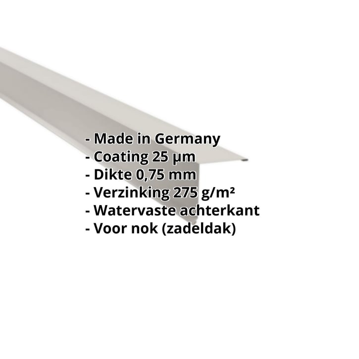 Nok lessenaarsdak | 115 x 115 mm | 80° | Staal 0,75 mm | 25 µm Polyester | 9002 - Grijswit #2