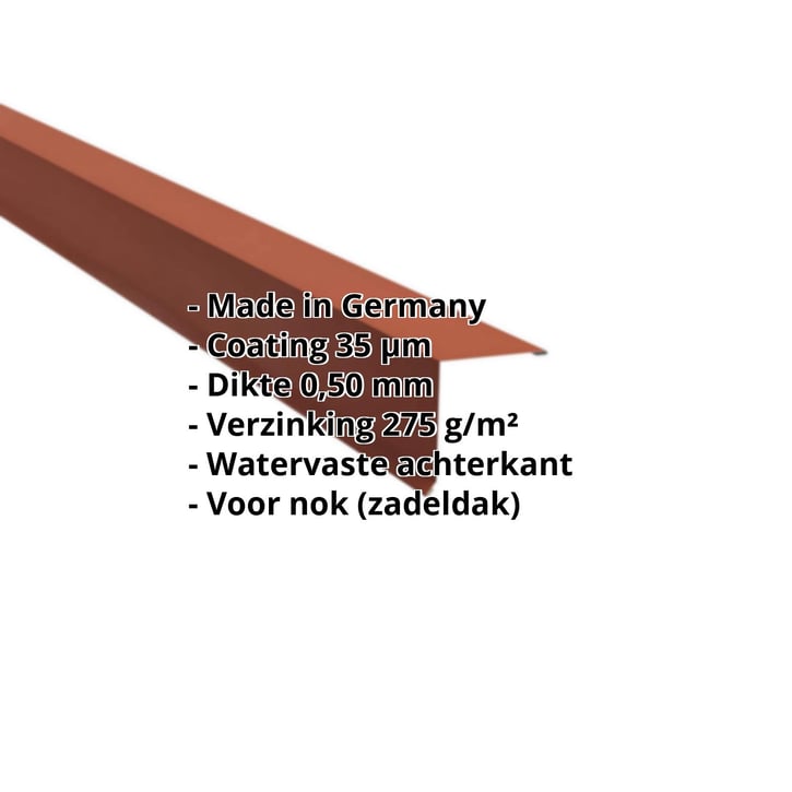 Nok lessenaarsdak | 115 x 115 mm | 80° | Staal 0,50 mm | 35 µm Mattpolyester | 75 - Terracotta #2