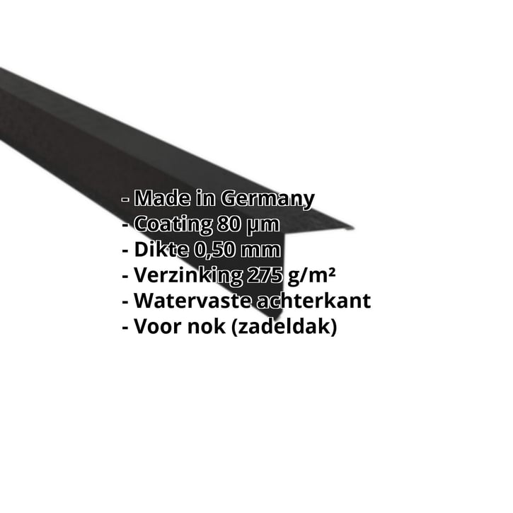 Nok lessenaarsdak | 115 x 115 mm | 80° | Staal 0,50 mm | 80 µm Shimoco | 9005 - Gitzwart #2