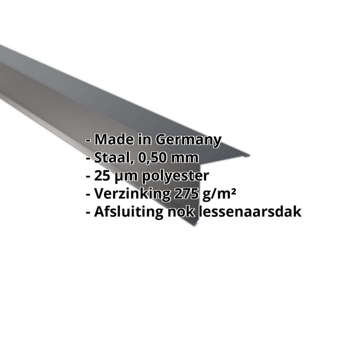 Nok lessenaarsdak | 115 x 115 mm | 85° | Staal 0,50 mm | 25 µm Polyester | 7016 - Antracietgrijs #2