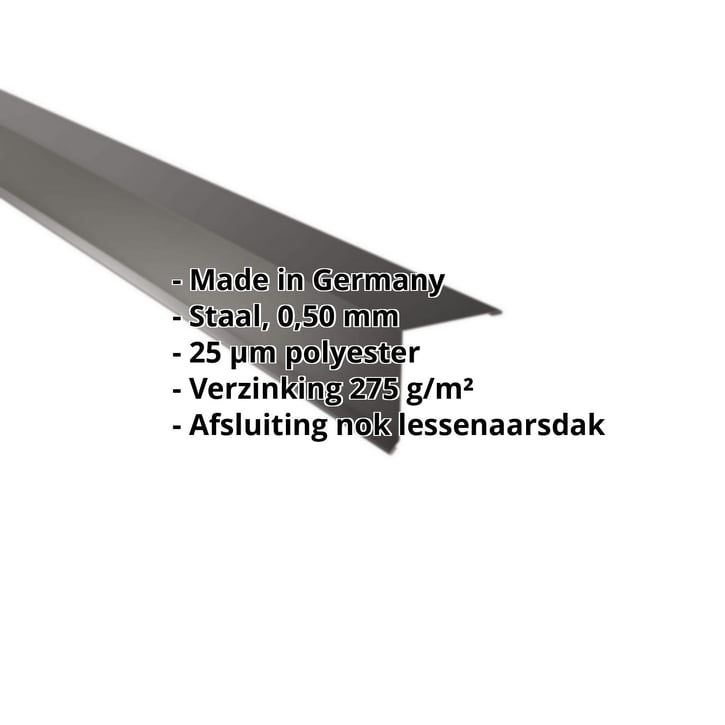 Nok lessenaarsdak | 115 x 115 mm | 85° | Staal 0,50 mm | 25 µm Polyester | 9005 - Gitzwart #2